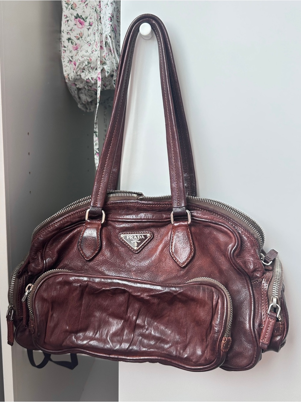 Prada Vintage Washed Leather Top-handle Bag